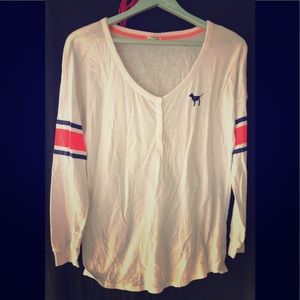 White over sized long sleeve PINK top